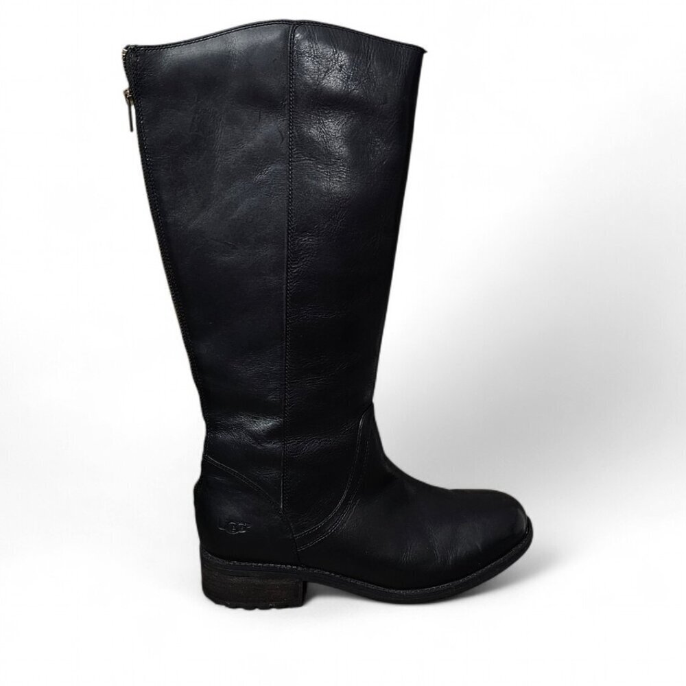 UGG Australia Women's Seldon Leather Back Zipper Tall Black Boot Size 10